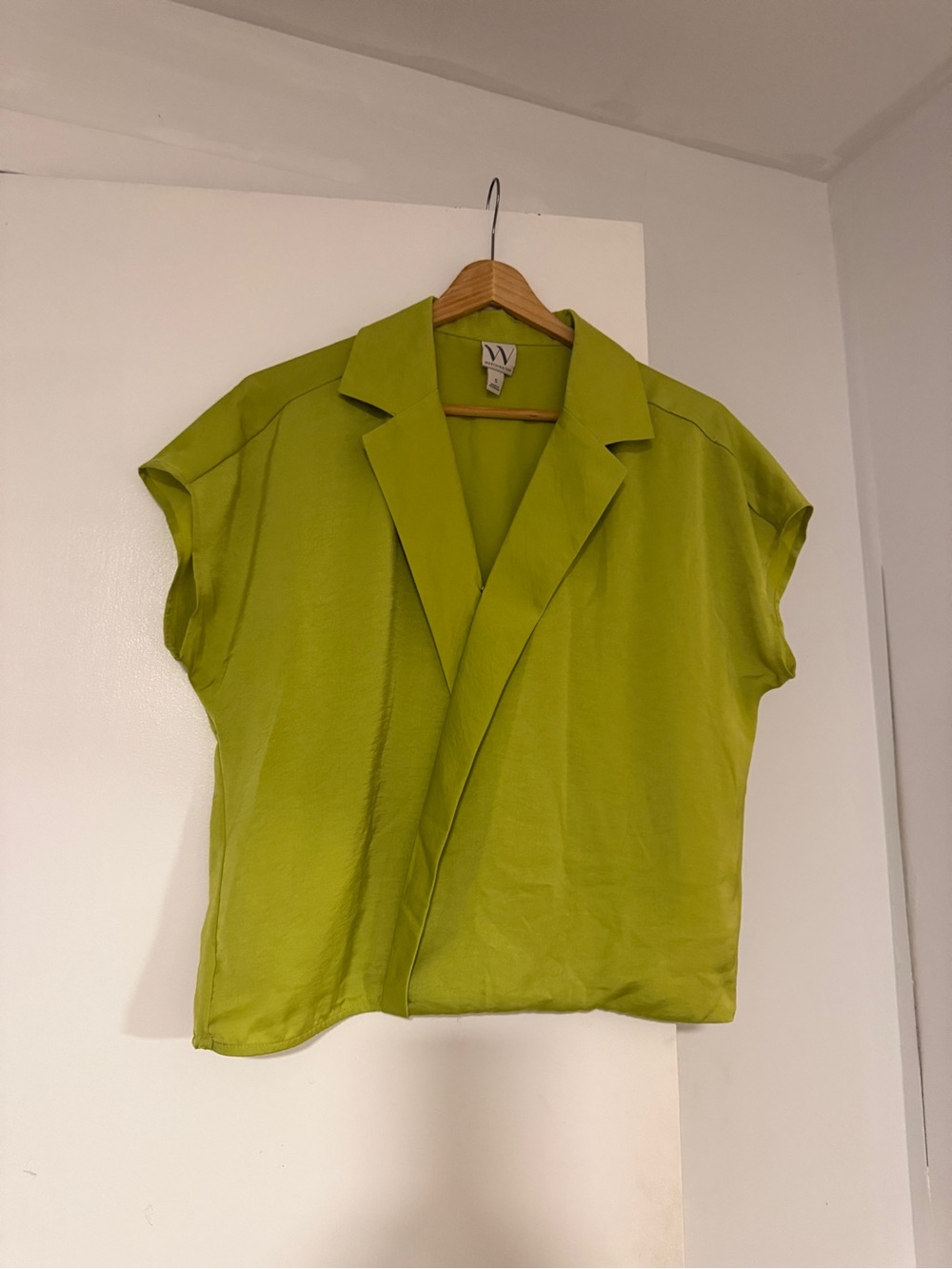 Worthington Lime Green Draped Short Sleeve Blouse